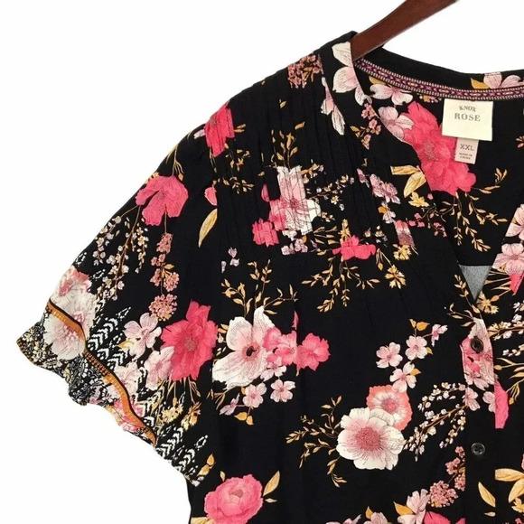 Knox Rose Womens Size XXL 2XL Floral Button Up Short Sleeve Top Shirt Career - Picture 5 of 13